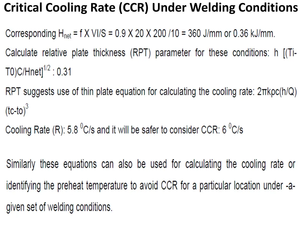 critical cooling rate ccr under welding conditions