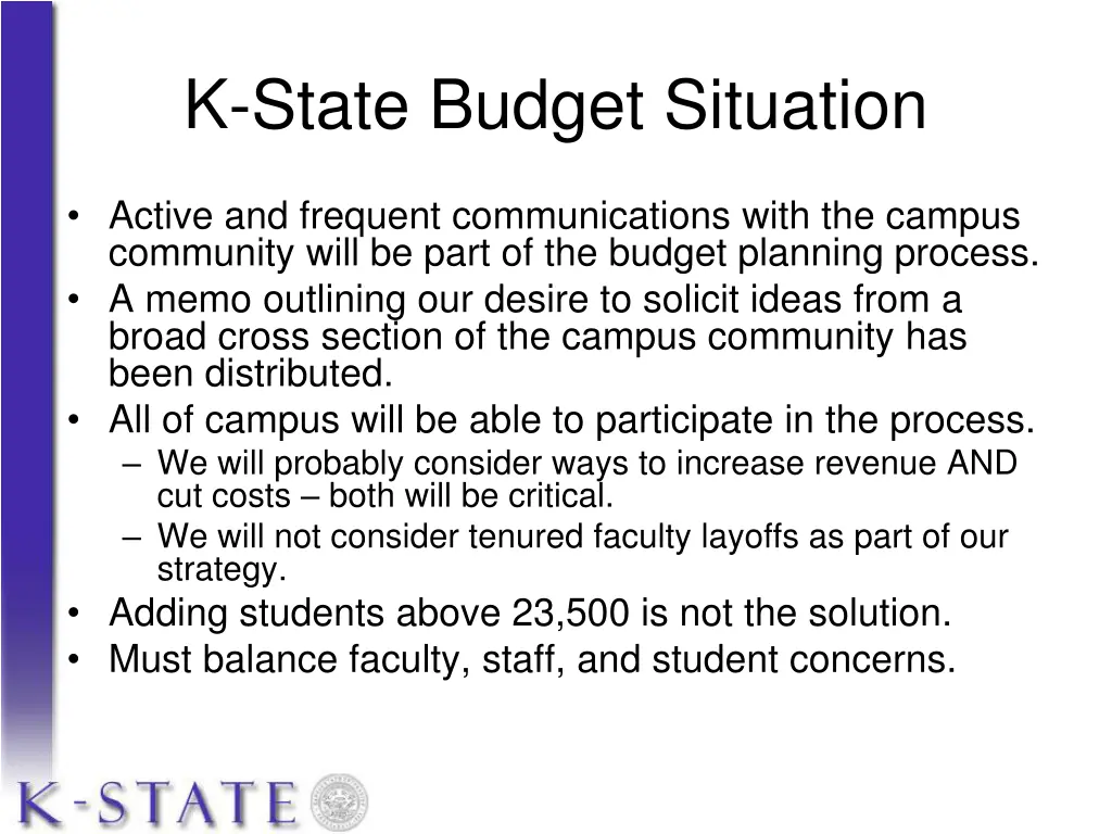 k state budget situation