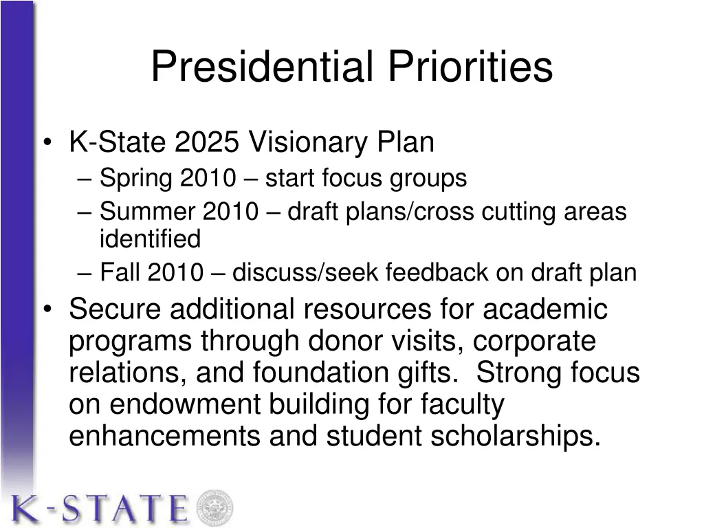 presidential priorities