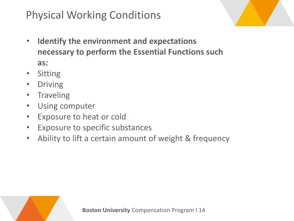 physical working conditions