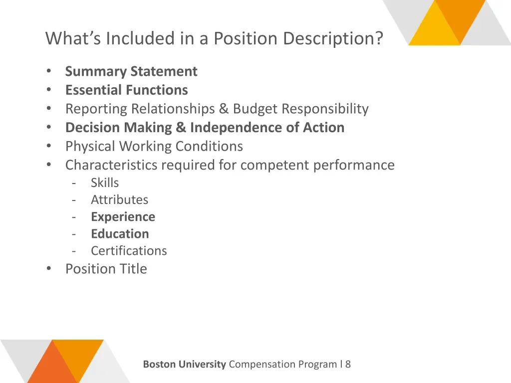 what s included in a position description