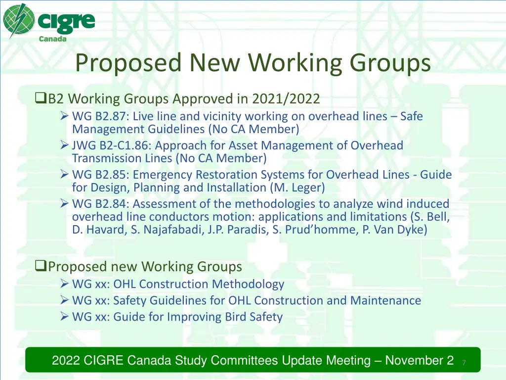 proposed new working groups