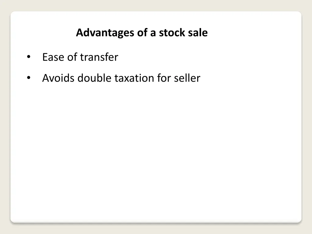 advantages of a stock sale 1