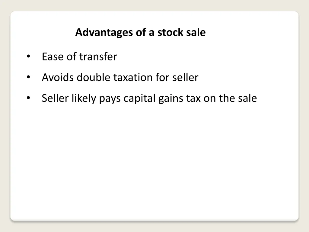 advantages of a stock sale 2