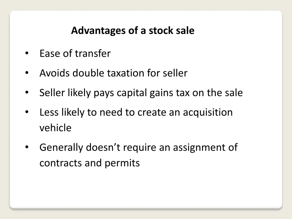 advantages of a stock sale 4