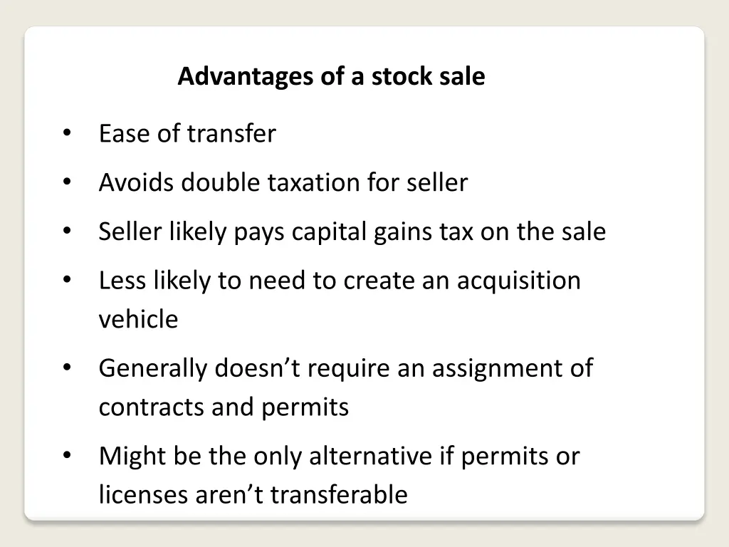 advantages of a stock sale 5