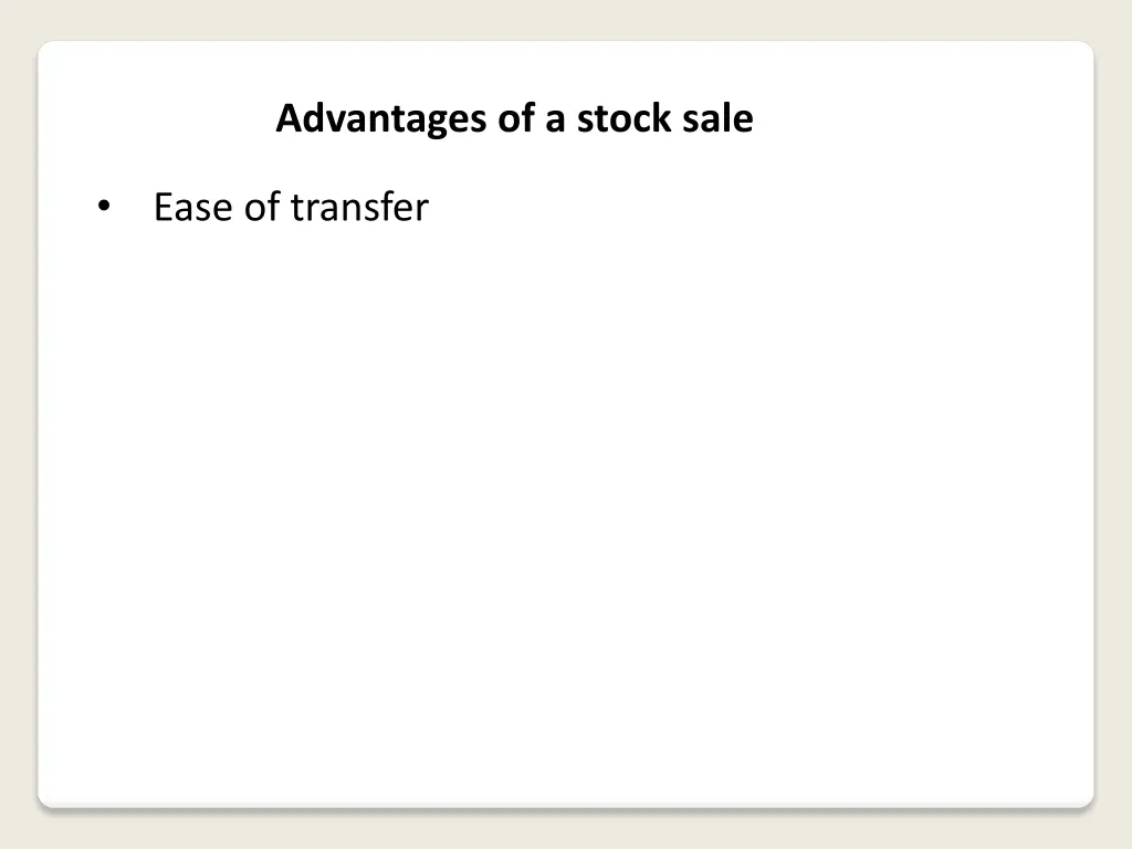 advantages of a stock sale