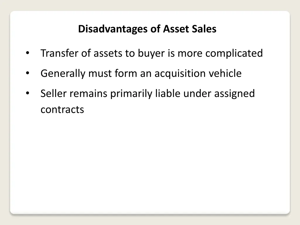 disadvantages of asset sales 2