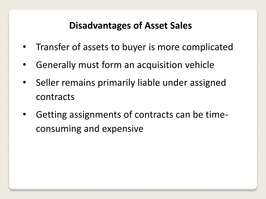 disadvantages of asset sales 3