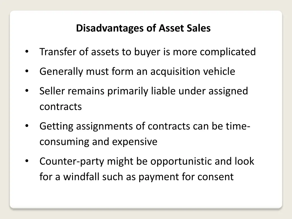disadvantages of asset sales 4