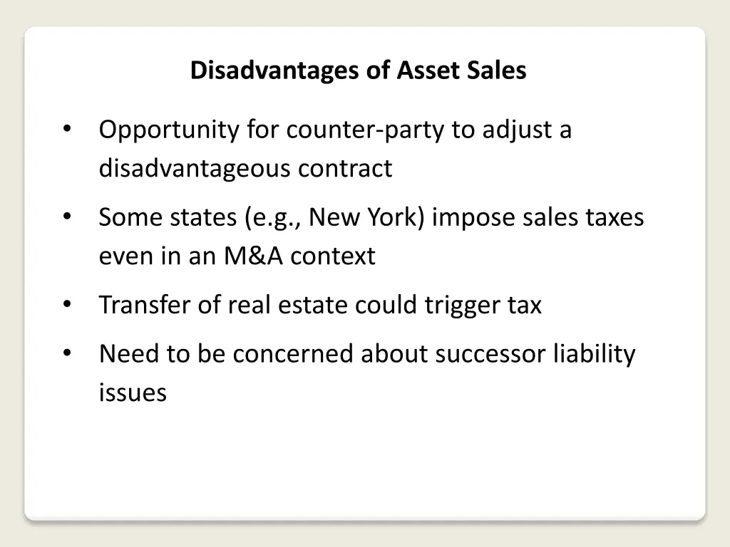 disadvantages of asset sales 8