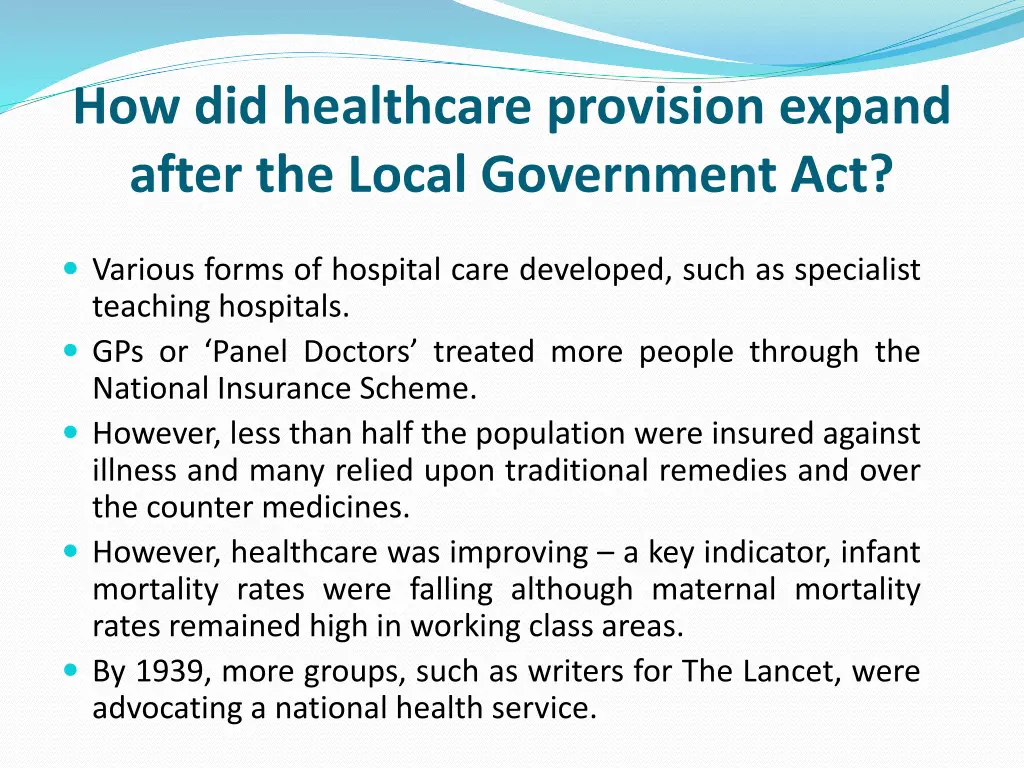 how did healthcare provision expand after