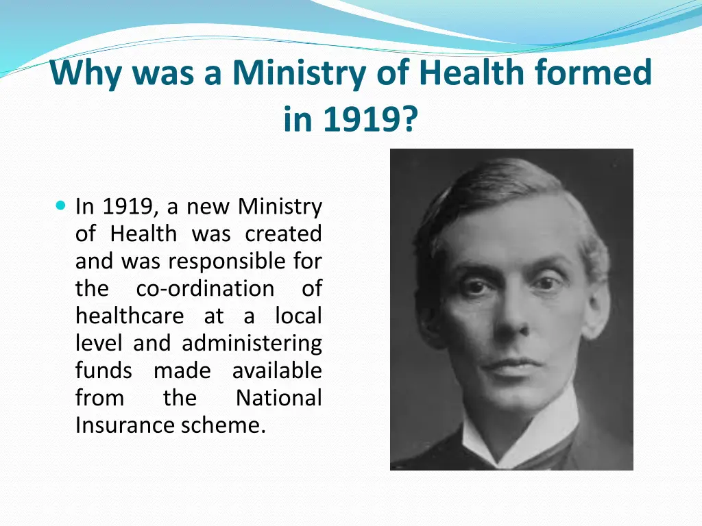 why was a ministry of health formed in 1919
