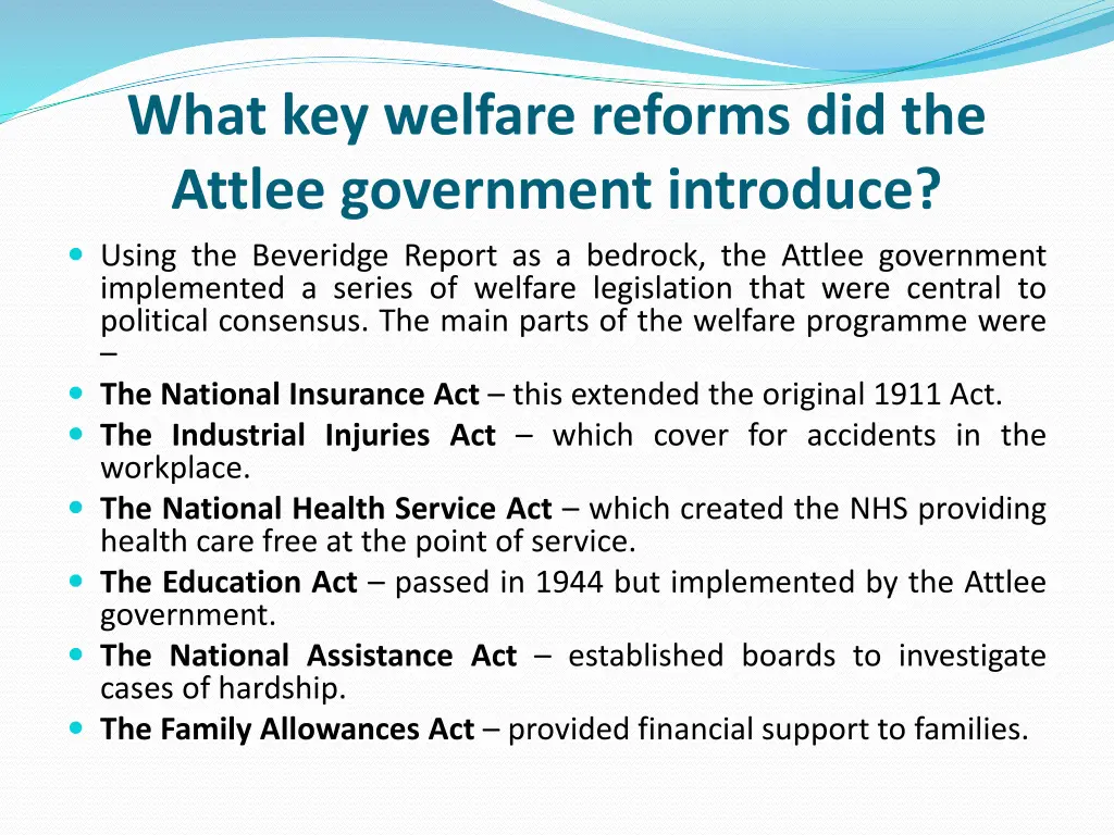 what key welfare reforms did the attlee
