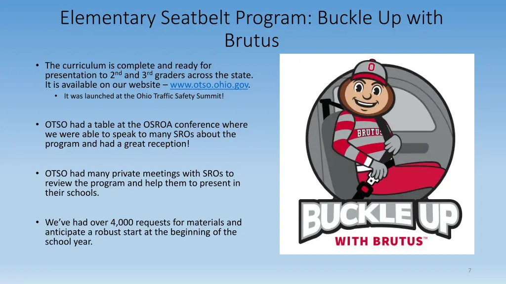 elementary seatbelt program buckle up with brutus
