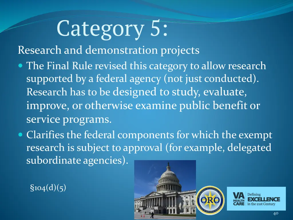 category 5 research and demonstration projects