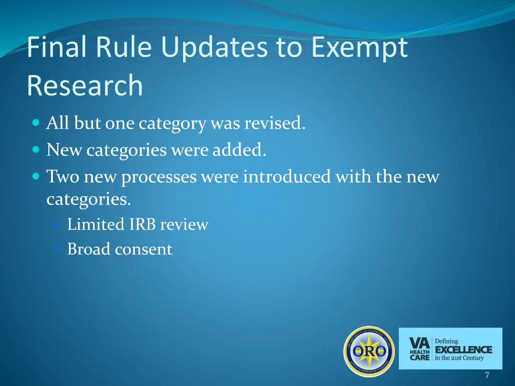 final rule updates to exempt research