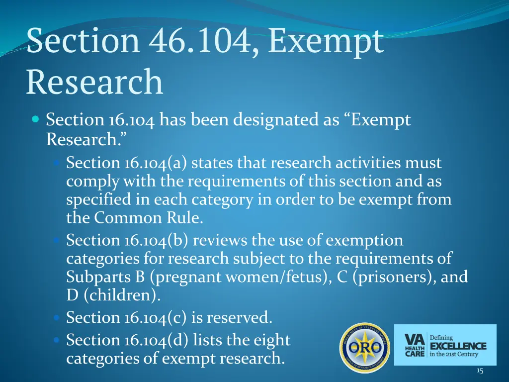 section 46 104 exempt research section