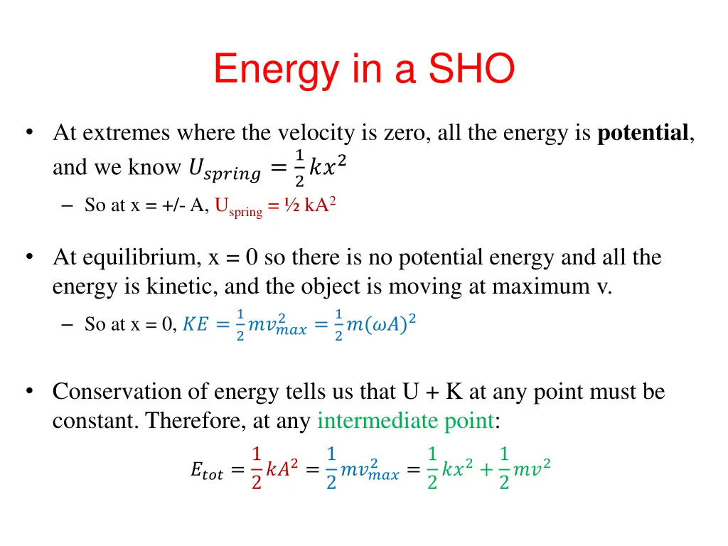 energy in a sho