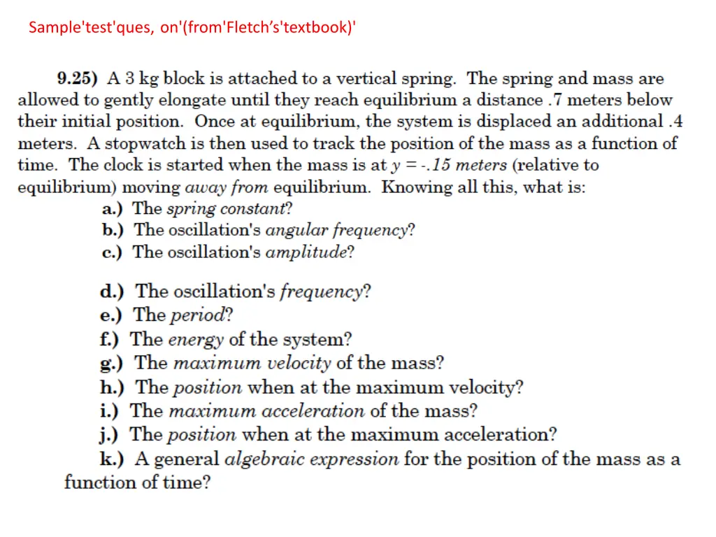 sample test ques on from fletch s textbook