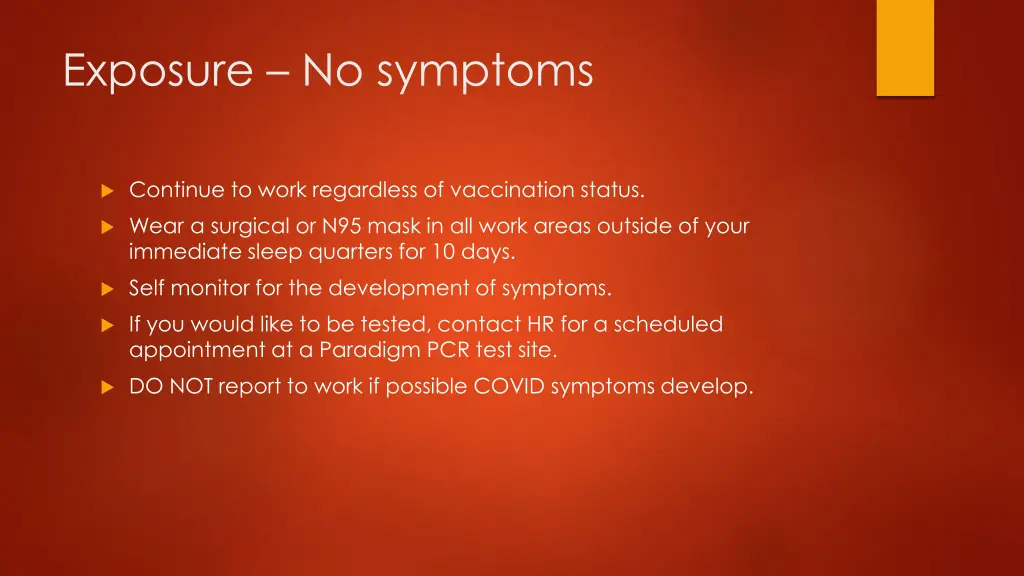 exposure no symptoms