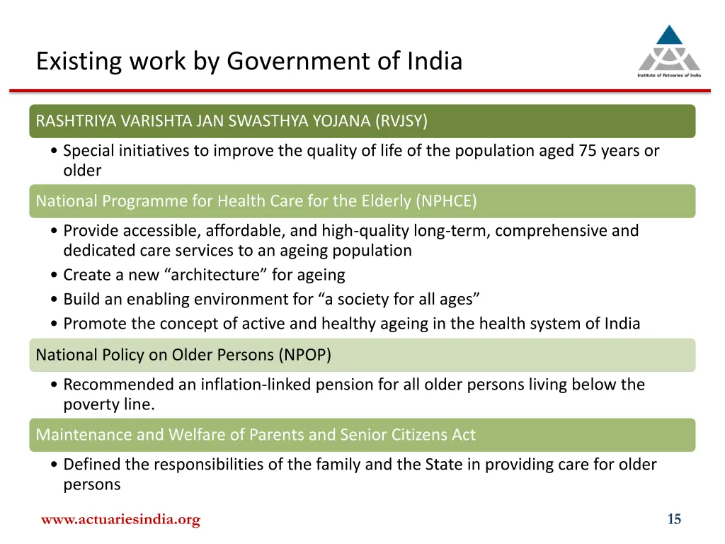 existing work by government of india