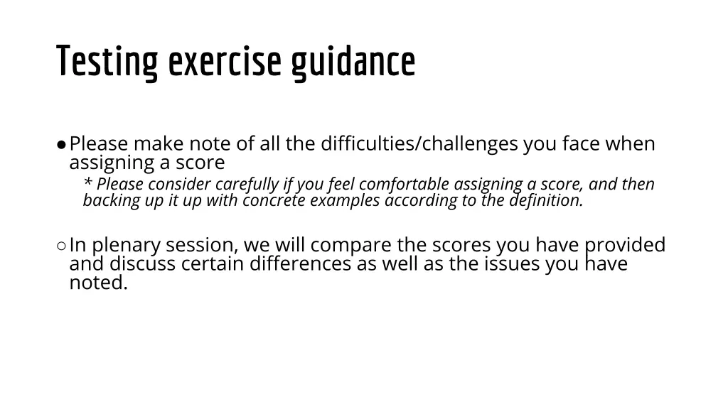 testing exercise guidance 1