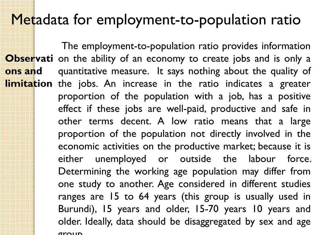 metadata for employment to population ratio 1