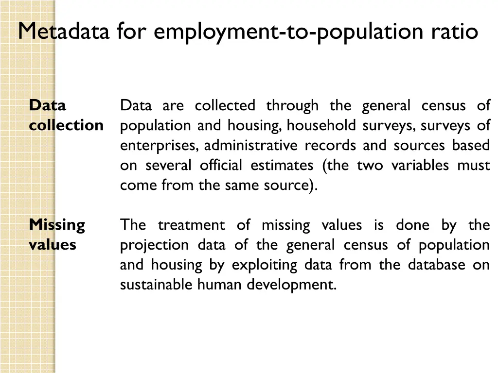 metadata for employment to population ratio 2