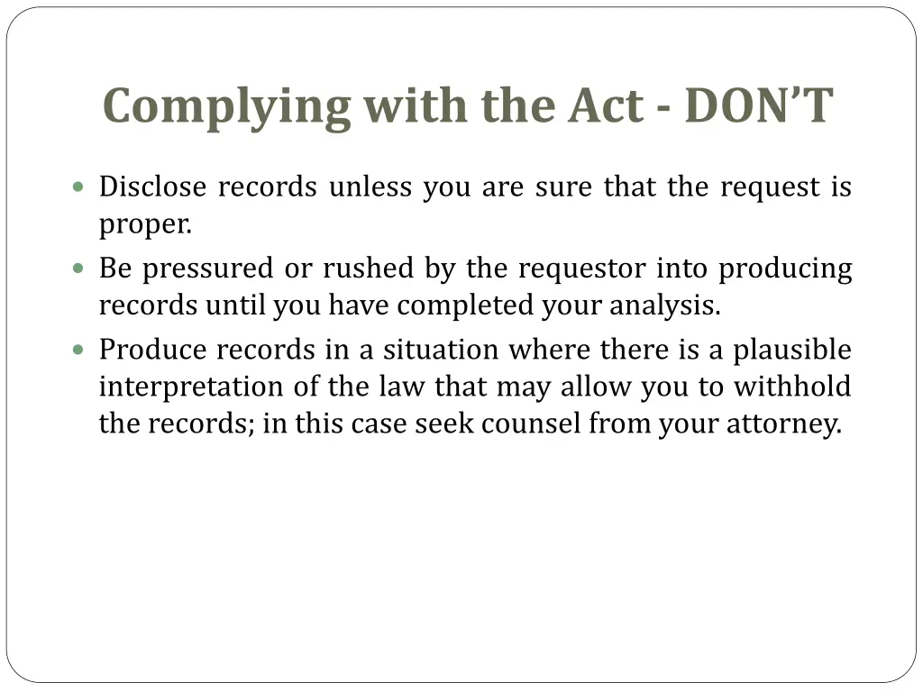 complying with the act don t
