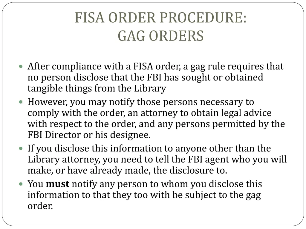 fisa order procedure gag orders