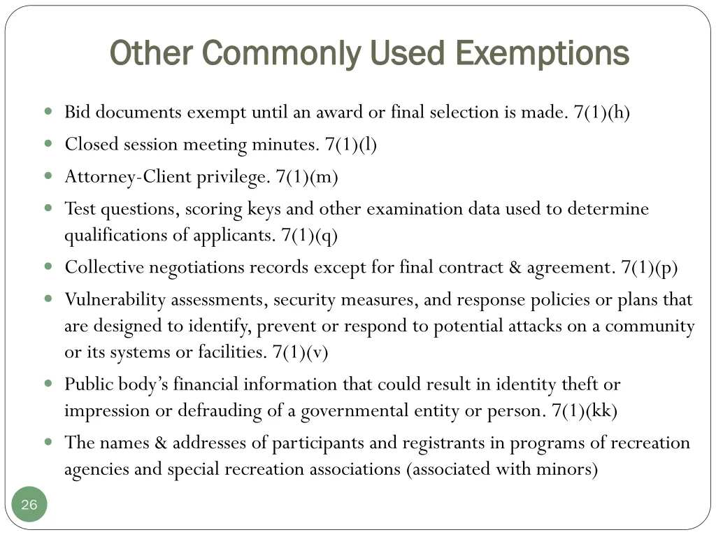 other commonly used exemptions other commonly