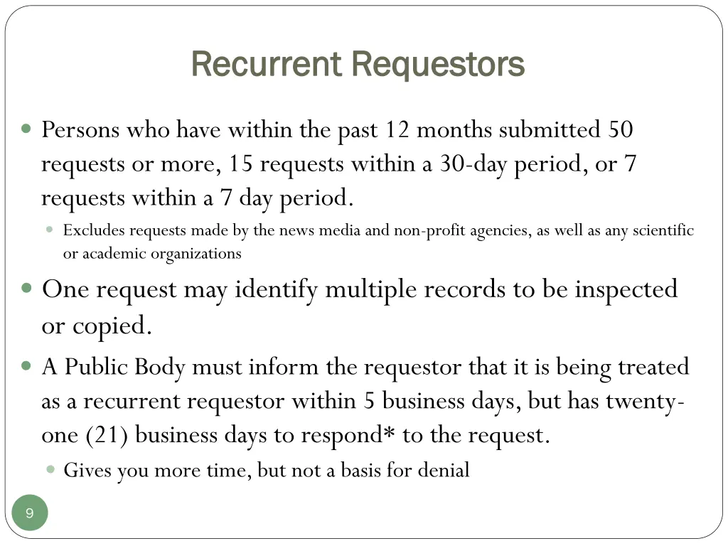 recurrent requestors recurrent requestors