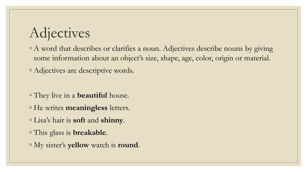 adjectives a word that describes or clarifies