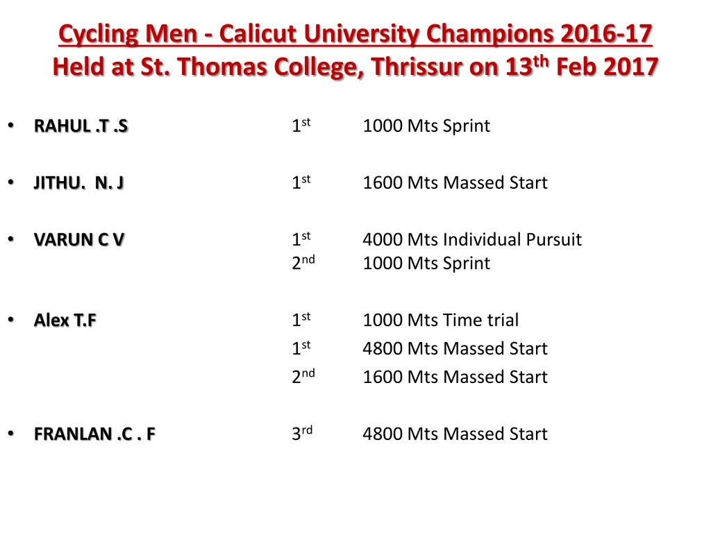cycling men calicut university champions 2016