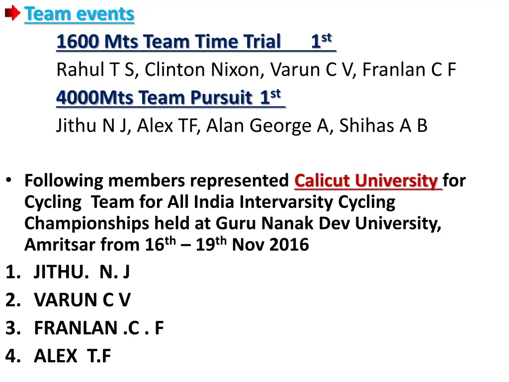 team events 1600 mts team time trial rahul