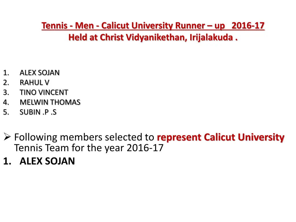 tennis men calicut university runner up 2016