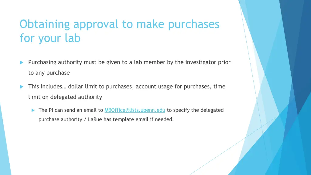 obtaining approval to make purchases for your lab