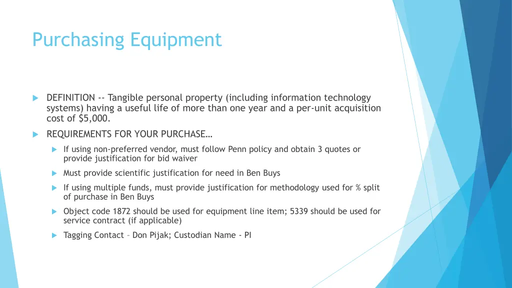 purchasing equipment