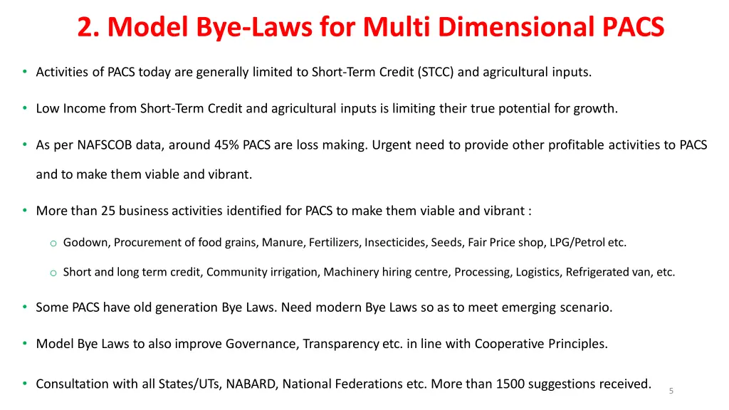 2 model bye laws for multi dimensional pacs