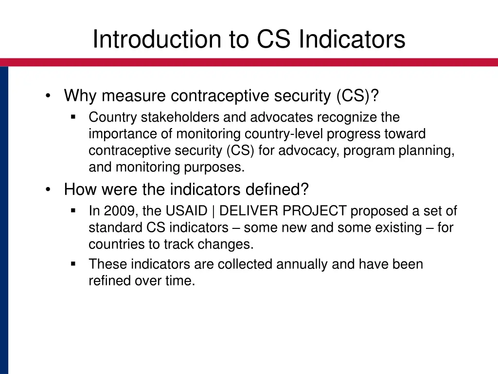 introduction to cs indicators