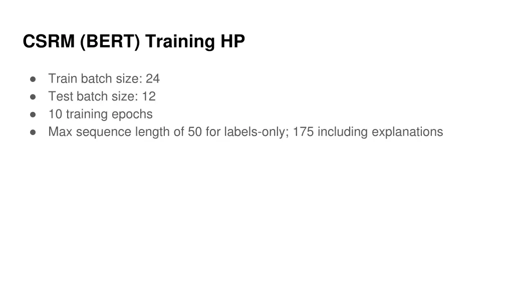 csrm bert training hp