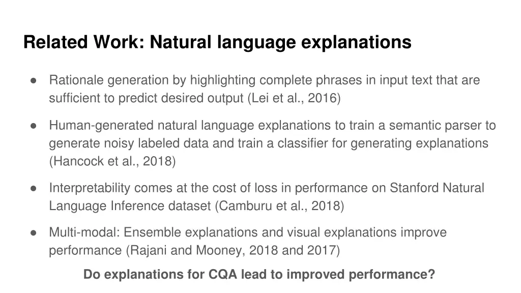related work natural language explanations
