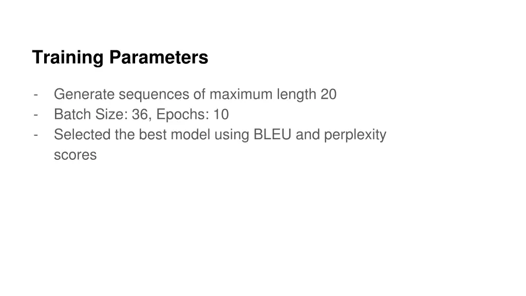 training parameters
