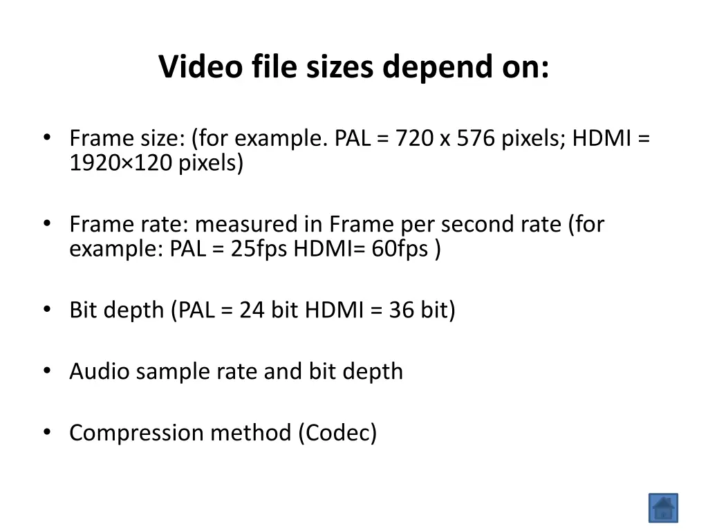 video file sizes depend on