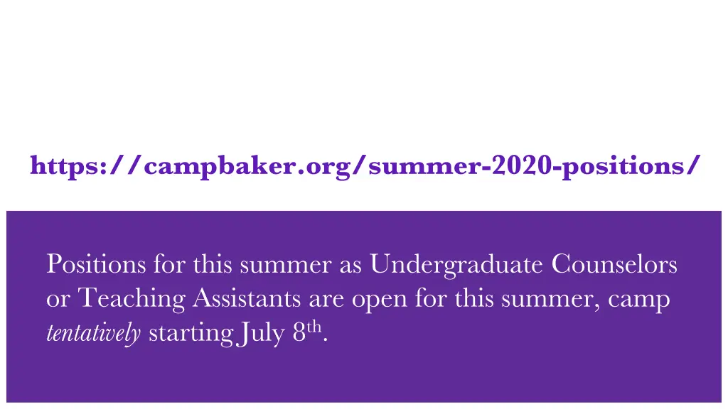 https campbaker org summer 2020 positions