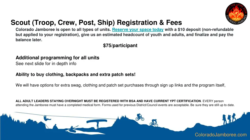 scout troop crew post ship registration fees