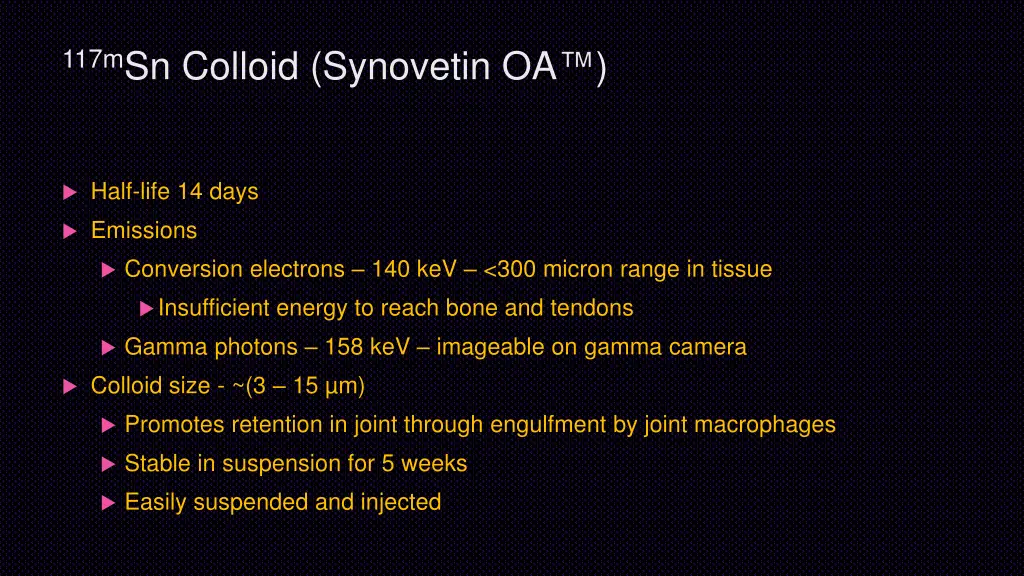 117m sn colloid synovetin oa