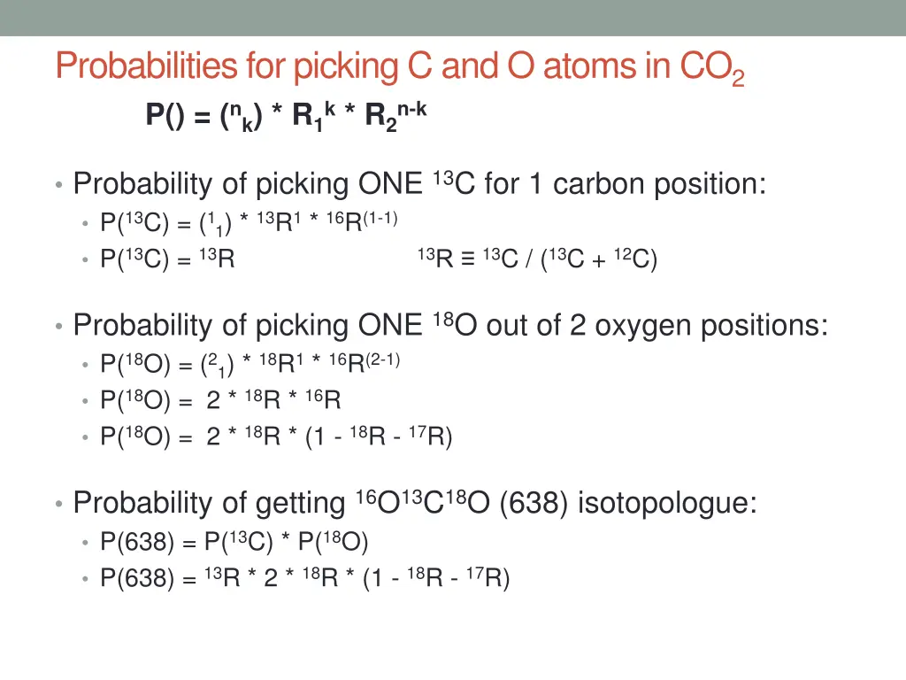 probabilities for picking c and o atoms