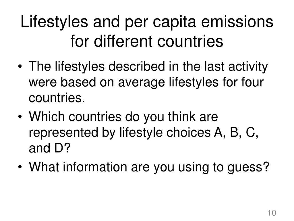 lifestyles and per capita emissions for different